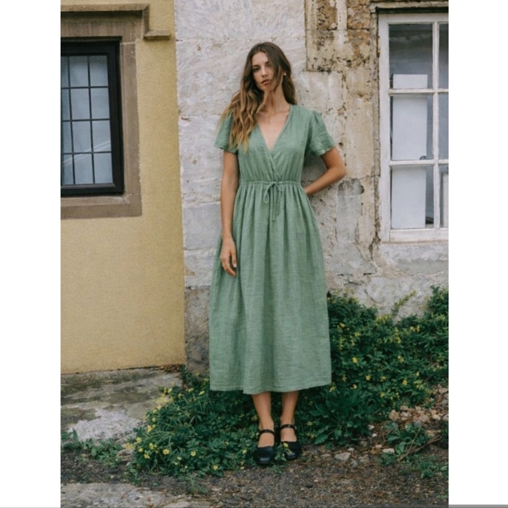 Christy Dawn Sage Green Gauze Organic Cotton Midi Dawn Dress